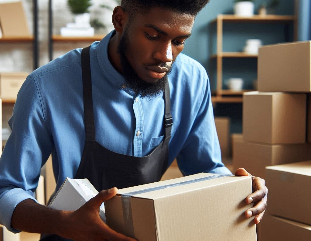 Persona empacando unas cajas, en referencia a la palabra clave trabajo desde casa empacado cosas.