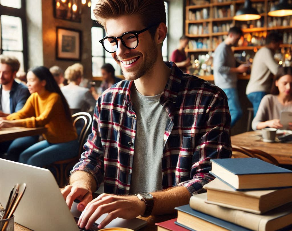 Un chico aplicando el borderless talent en una cafeteria